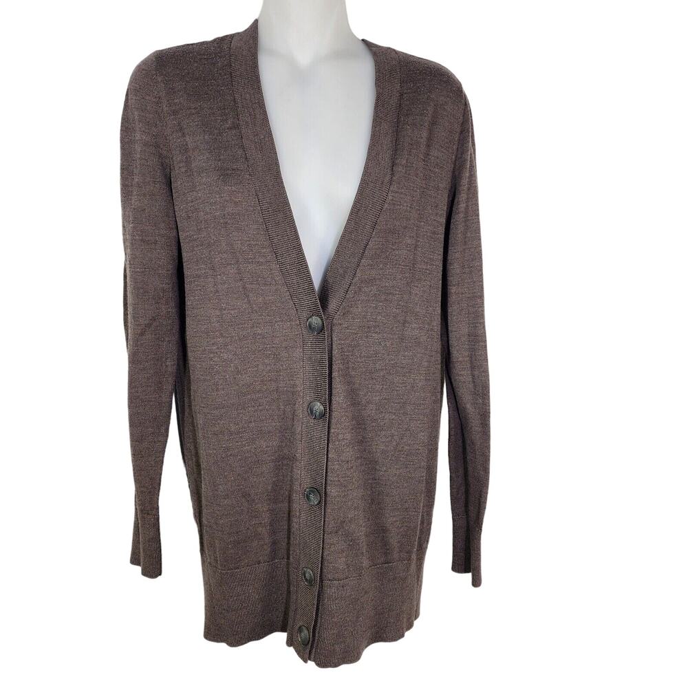 Ann Taylor LOFT Cardigan Sweater Womens Small V Neck Brown Button Wool Blend